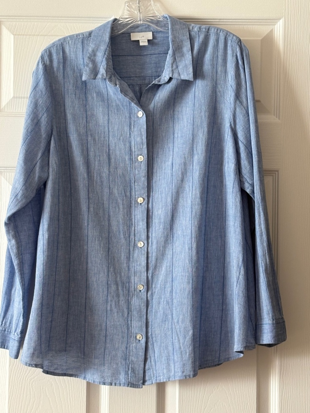 J. Jill Blue Long Sleeve Linen-Blend Blouse, Size L, Excellent Condition